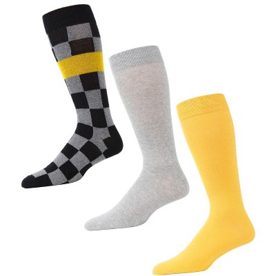 Memoi Checkered Slash Cotton Blend Crew Sock 3 Pack