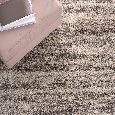 Ivory and Grey Shag Synthetic Area Rug 5'3" x 7'6"