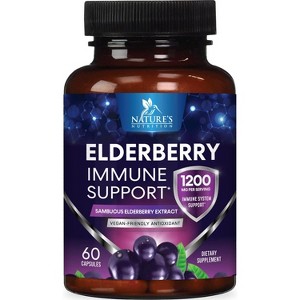 Elderberry Capsules 1200mg Immune System Support Sambucus Nigra Extract - 60 Capsules - 1 of 4