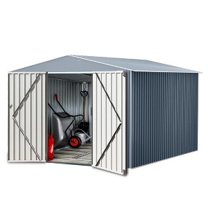 8x8 FT Outdoor Metal Storage Shed, Large Lockable Utility Tool Shed with Air Vents, Garden Shed Storage House for Garden Patio Lawn Backyard, Brown - 1 of 4