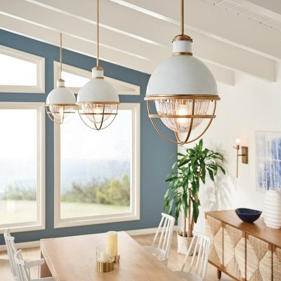 Tollis 16" Clear Ribbed Glass & Natural Brass Pendant Light
