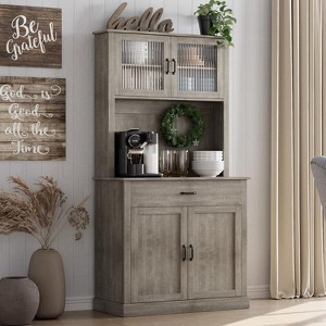 Jojoka Kitchen Pantry Cabinet,71"Freestanding Buffet with Shelves and Glass Doors for Dining Room - 1 of 4