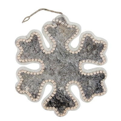 Northlight 8" White and Brown Rustic Embellished Christmas Snowflake Ornament