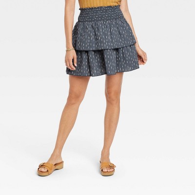 Women's Short Tiered Ruffle Mini Skirt - Universal Thread™ Gray Ikat