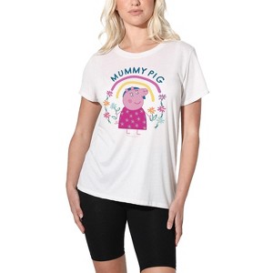 Women's Peppa Pig Mummy Pig Floral Rainbow Loose T-Shirt - 1 of 4