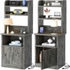 Aheaplus 47" Nightstand with Charging Station and LED Lights, Industrial Bedside End Side Table with Adjustable Bookshelf Storage Cabinet - 3 of 4