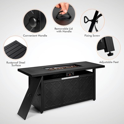 57'' Black Steel Rectangular Gas Fire Pit Table