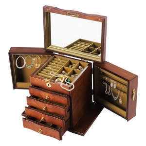 YIYIBYUS 5 Layers Portable Wooden Jewelry Storage Box with Mirror and Lock - 1 of 4