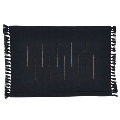 Black Cotton Fringe Border Rectangle Placemats, Set of 4