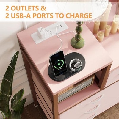 Modern TV Stand with Charging Station, 9 Drawer Bedroom Dresser, Adjustable Feet, 100 Lbs Load Capacity, Suitable for Bedroom,