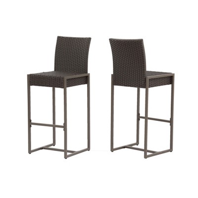 DSVIMOY Counter and Bar Stool Transitional Wicker Barstools with Footrests and Armrests for Outdoor Use, Gray, 32"*19.5"*11"