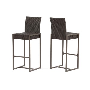 DSVIMOY Counter and Bar Stool Transitional Wicker Barstools with Footrests and Armrests for Outdoor Use, Gray, 32"*19.5"*11" - 1 of 4
