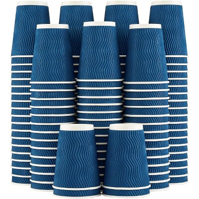 Attop 120 Pack, 12 oz Disposable Paper Coffee Cups Insulated, Corrugated Kraft Ripple Wall Cup for Hot Beverage or Cold Drinks (Navy)