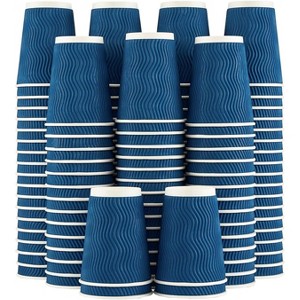 Attop 120 Pack, 12 oz Disposable Paper Coffee Cups Insulated, Corrugated Kraft Ripple Wall Cup for Hot Beverage or Cold Drinks (Navy) - 1 of 4