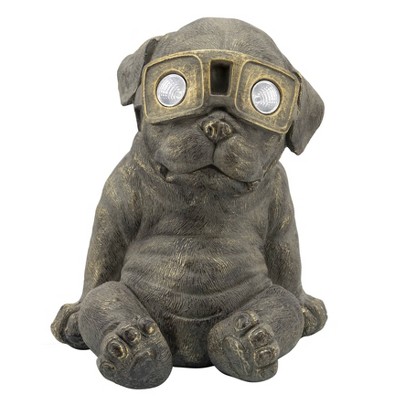 15" Resin Slouching Dog with Solar Figurine Antique Gold - Sagebrook Home: Polyresin Outdoor Garden Decor