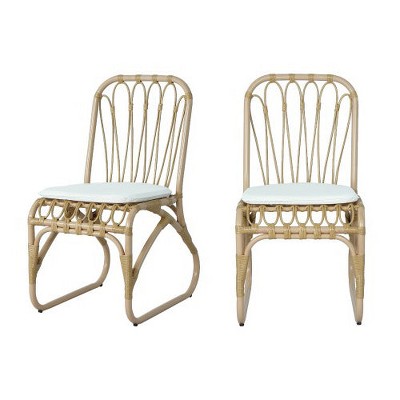 Hrinhom 17.8"W Patio Accent Chairs,Outdoor Wicker Dining Chairs With Seat Cushion,Set of 2