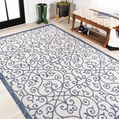 Boho-Chic Spanish Filigree 4'x6' Indoor/Outdoor Blue Synthetic Rug