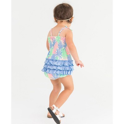 Rufflebutts Baby Toddler Smocked Tie Knit Bubble Romper - Pastel Palms ...
