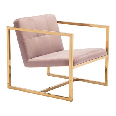 Modern Velvet Lounge Armchair Pink/Gold - ZM Home