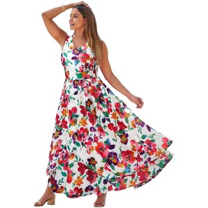 Jessica London Women's Plus Size Petite Georgette Flyaway Maxi Dress - 1 of 4