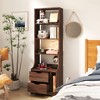 19"W Bookcase Bookshelf Display Rack with Open Storage Shelves and 2 Storage Drawers, White/Walnut-ModernLuxe - image 2 of 4