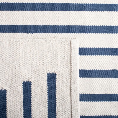 Ivory and Navy Handwoven Cotton 4' x 6' Reversible Rug