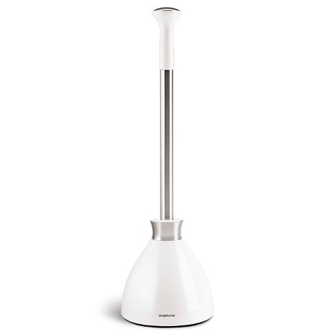 simplehuman Toilet Plunger and Caddy, Stainless Steel, White 