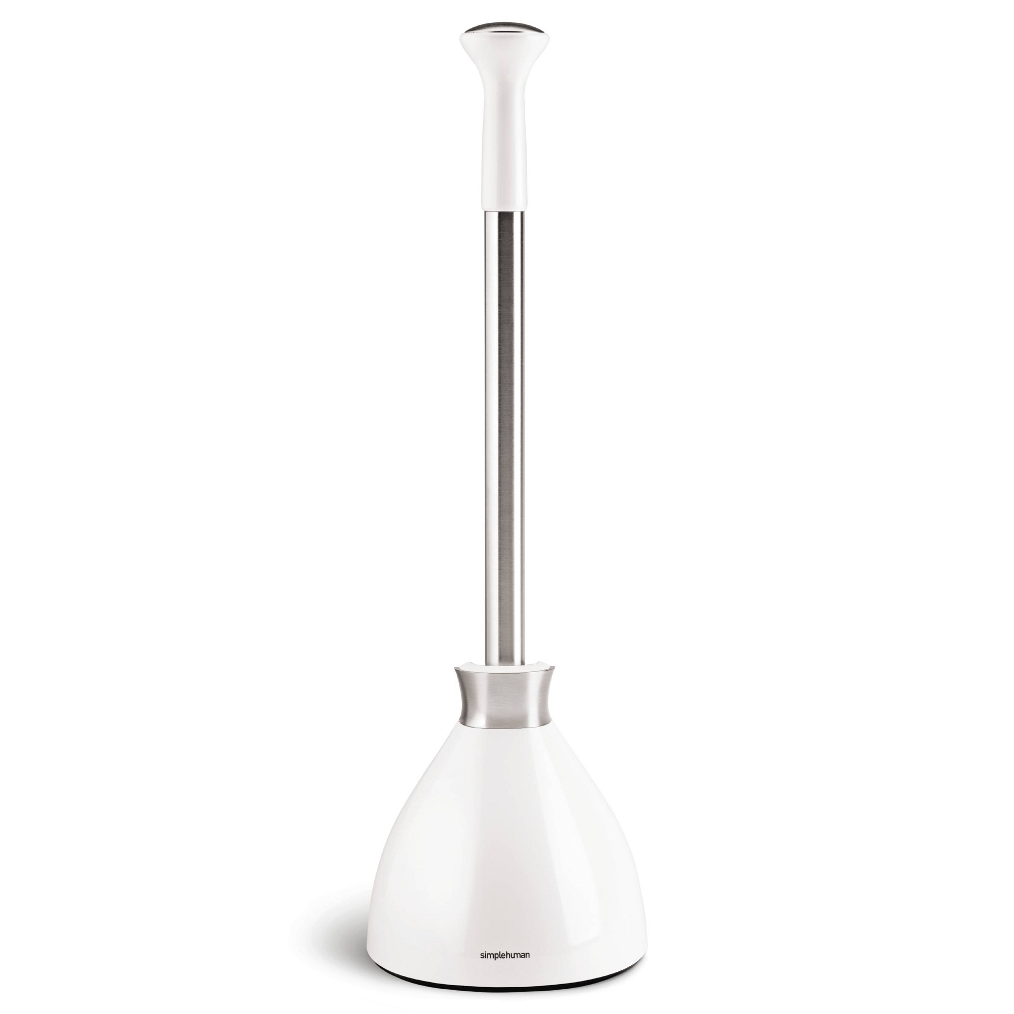 simplehuman Toilet Plunger with Magnetic Caddy Holder - White Steel: Durable Rubber, Sleek Design, Bathroom Accessory