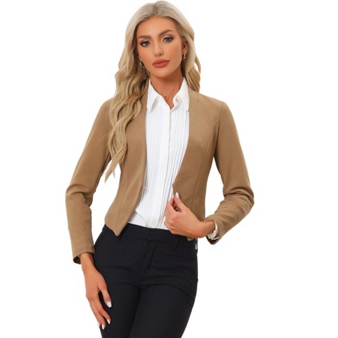 Allegra K Women's Collarless Work Office Long Sleeve Cropped Blazers Deep  Khaki X-large : Target