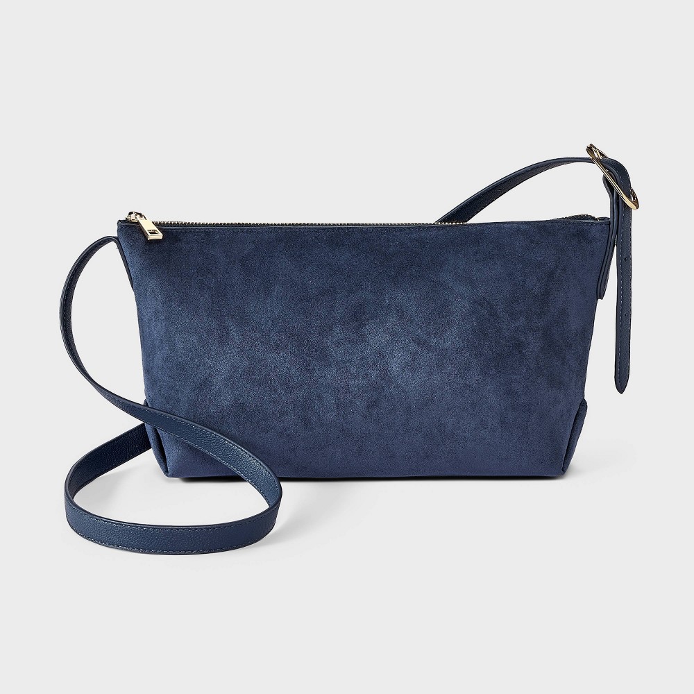 Faux Suede Slouchy Elongated Buckle Strap Crossbody Bag - A New Day™ Blue
