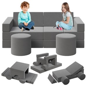 Kids Couch for Building Fort Toy,13pcs DIY Toddler Sofa,Velvet Toddler Futon Sofa Bed for Playroom, Bedroom,Grey - 1 of 4