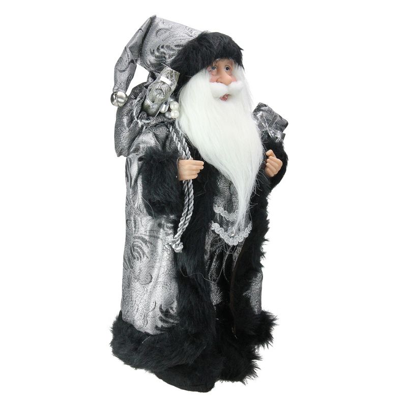 Northlight 16" Silver and Black Standing Santa Claus Christmas Figure with Sac, 2 of 4