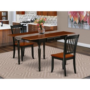East West Furniture 3 Pc Kitchen Table set - Robust Two 9-Inch Drop Down Leaves Solid Wood Dinette Table & 2 Wooden Seat Dining Chairs,  White - 1 of 4