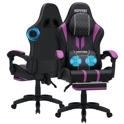 Hoffree Extra Large Massage Gaming Chair Ergonomic Office PC Chair with Bluetooth Speaker & Armrest