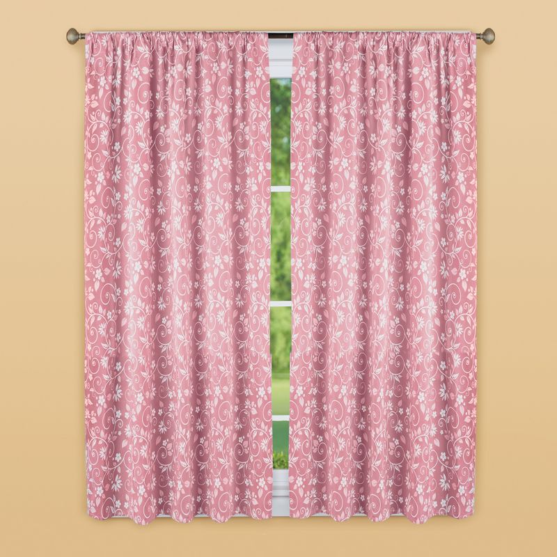 Collections Etc Floral Scrolling Vine Pattern Rod Pocket Top Window Drapes, 2 of 5