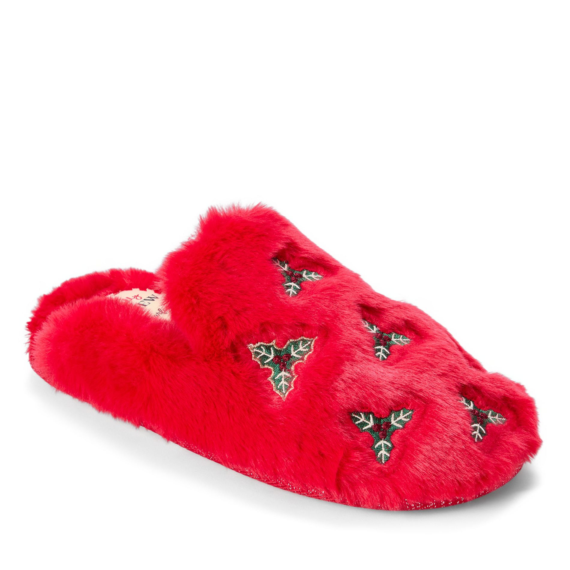 Dearfoams Women's Holiday Fur Shaped Tab Scuff Slippers