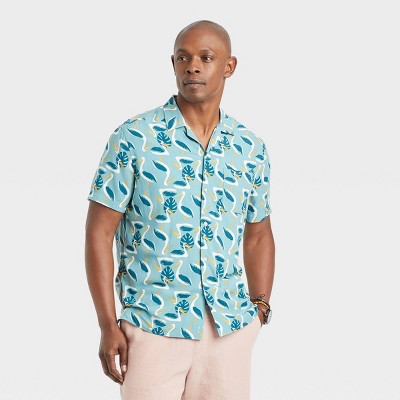 Shirts for Men Stand Collar Hawaii Holiday Floral Button Down T Shirt Short Sleeve Office Undershirt