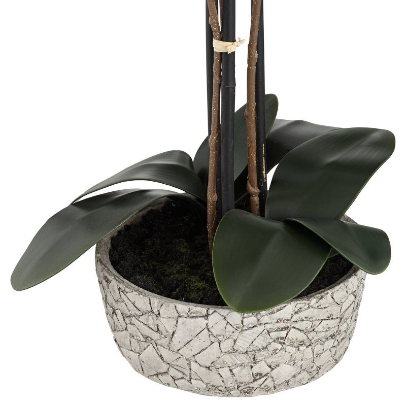 Studio 55D Potted Faux Artificial Flower Realistic Red Orchid in Crackle Gray Vase with Riser Home Decoration Living Room 24" High, 3 of 5
