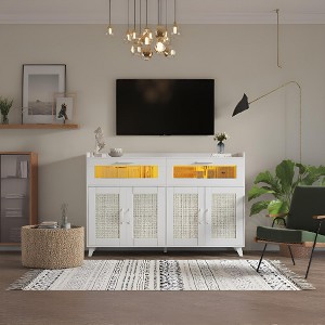 47" Kitchen Storage Cabinet, Small Sideboard Buffet Cabinet with Charging Station, Led Lights and Drawers, for Hallway, Foyer, Entrance - 1 of 4