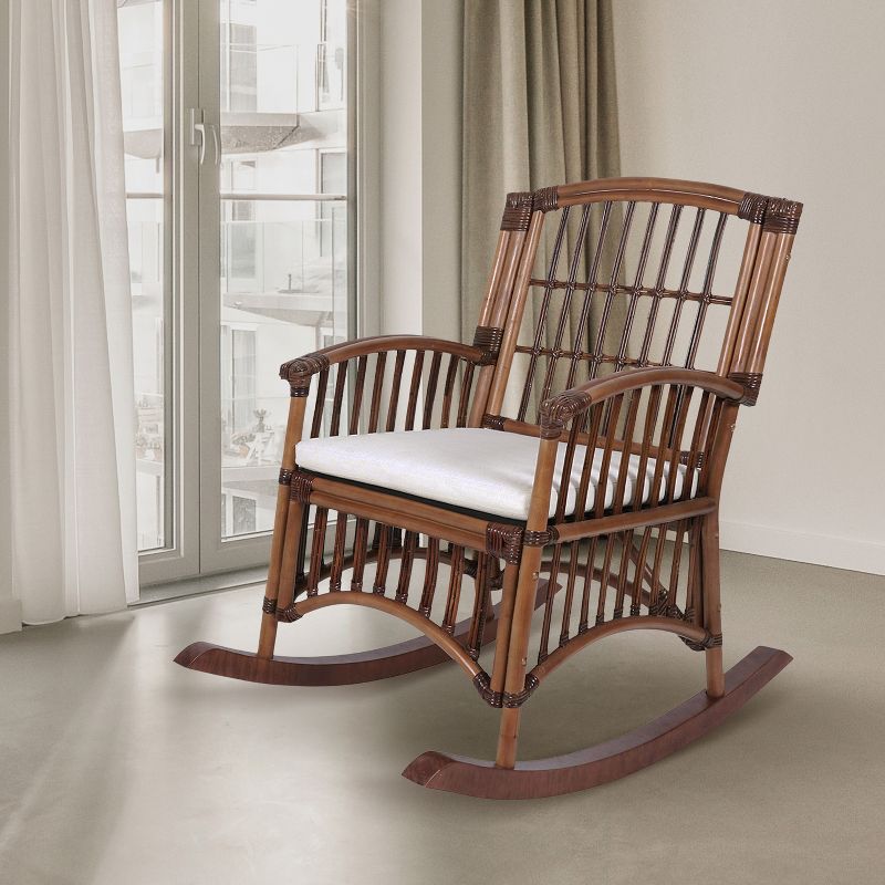 JONATHAN Y Swayze Bohemian Farmhouse Woven Rattan/Wood Rocking Chair, Cushion with Frame, 6 of 10