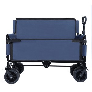 HTUTWOO Collapsible Folding Utility Cart Wagon, Outdoor Garden Wagon Cart with All-Terrain Wheels, Bench Seat & Storage 220 lbs Weight Capacity - 1 of 4