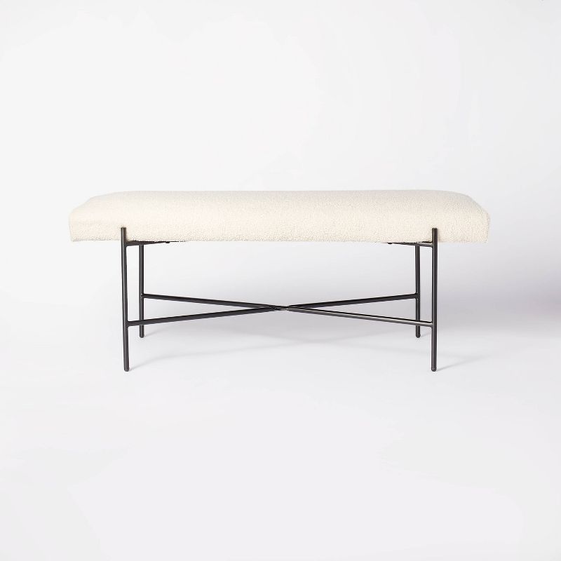 Clarkston Metal Base Upholstered Bench Cream Boucle - Threshold&#8482; designed with Studio McGee, 4 of 17