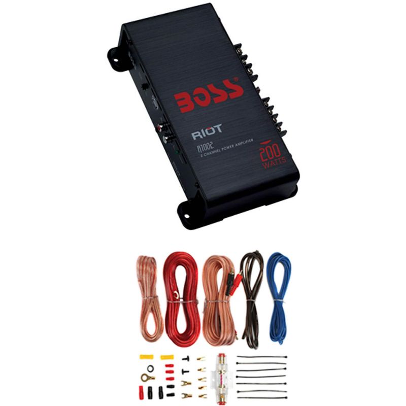 BOSS R1002 200W 2-Channel Car Audio Amplifier Amp & 8 Gauge Install Amp Kit&RCA, 1 of 7