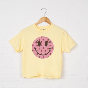 Simply Sage Market Women's Smiley Face Strawberries Short Sleeve Relaxed Fit Cropped Graphic Tee - 1 of 3