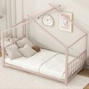 TIRAMISUBEST Twin Size Kids Metal House Bed with Roof Frame, Funny Design Platform Bed Frame with Headboard and Footboard - 2 of 4