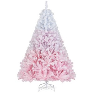 Costway 5/6/7/8 FT Artificial Christmas Tree with 456/820/1264/1774 Branch Tips & Folding Metal Stand White & Blue/White & Pink - 1 of 1