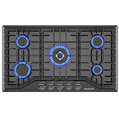 GASLAND PRO GH2365SF 36-Inch 5-Burner Built-in Gas Cooktop, NG/LPG Convertible, Black Enamel