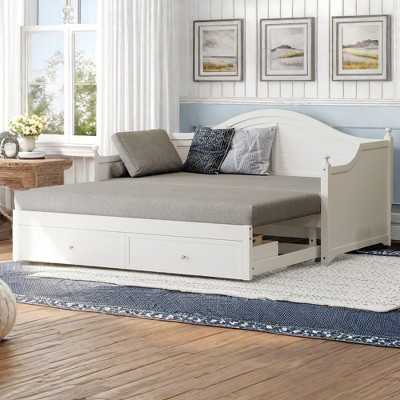 Merax Elegant Twin Size Wood Daybed with Pop-Up Trundle & Storage Drawers