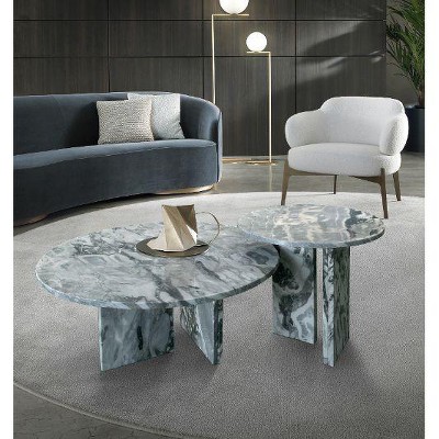 NicBex Natural Marble Small Coffee Table, Genuine Marble Round End Table, Stone Side Table for Living Room,17.7" Nightstand with Semi-Polished Surface