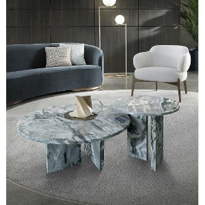 NicBex Natural Marble Small Coffee Table, Genuine Marble Round End Table, Stone Side Table for Living Room,17.7" Nightstand with Semi-Polished Surface - 1 of 4